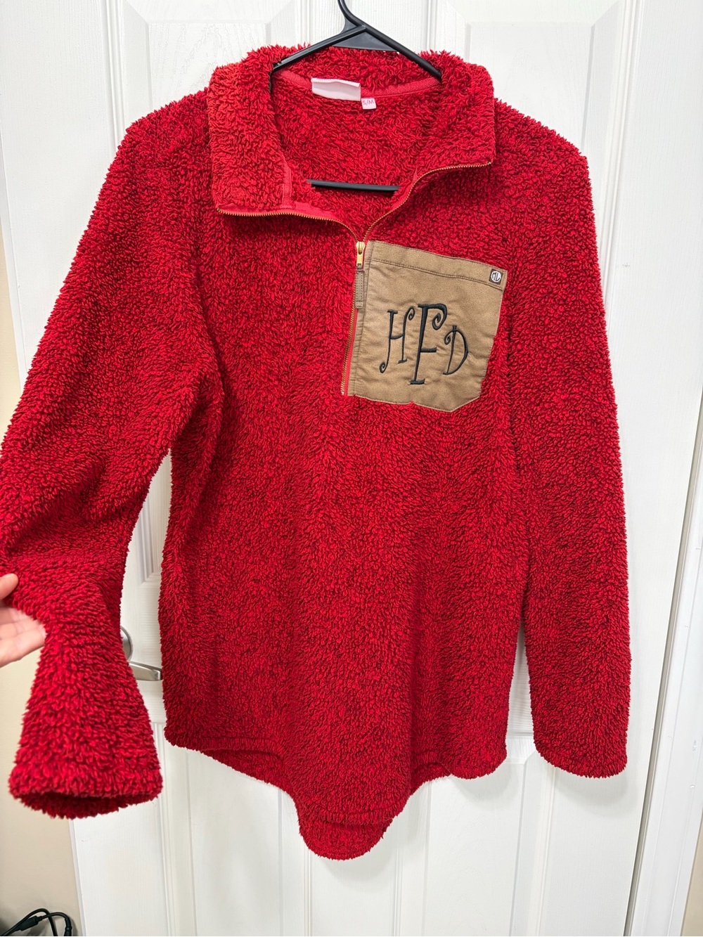 Marleylilly Cozy Red Sherpa Pullover with Chest Pocket HFD monogrammed